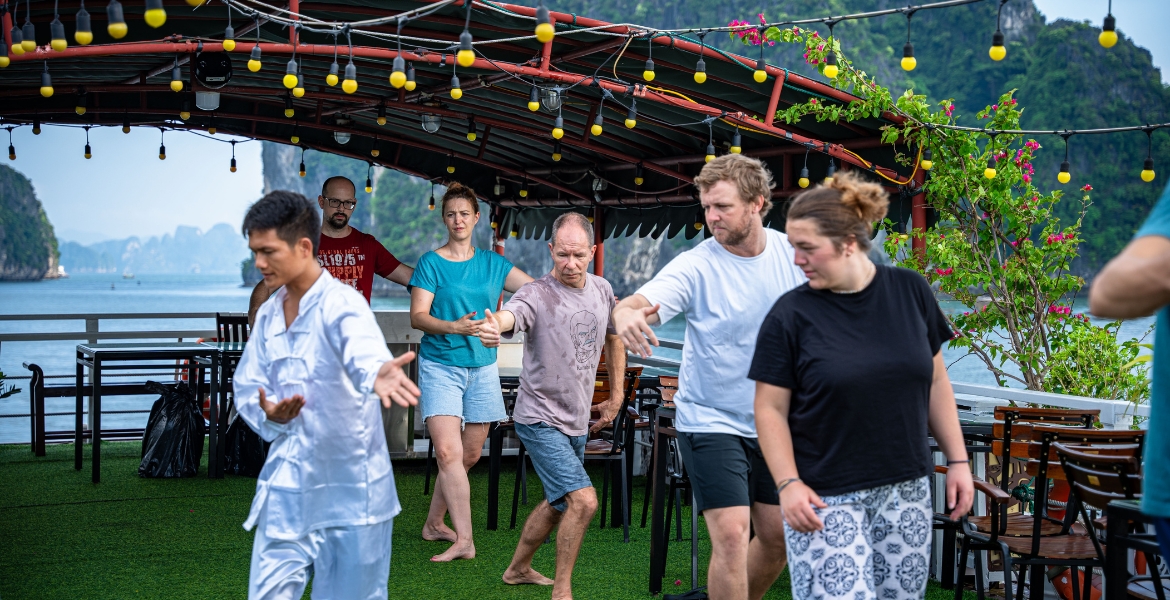 Tai Chi session on the sundeck